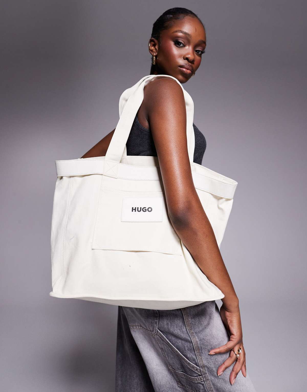 Hugo Red Becky canvas tote bag in white