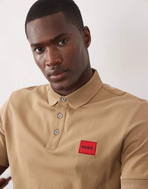 HUGO Red - Beige poloskjorte i slim fit med rødt bokslogo på brystet - view 1