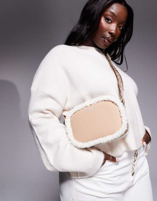 HUGO Red - Bel - Crossbody tas met sherpavoering in beige