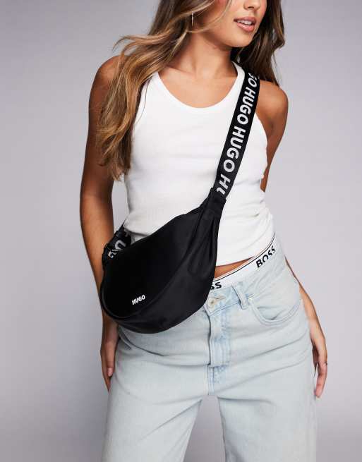 HUGO - Red Bel - Nylon crossbody tas in zwart