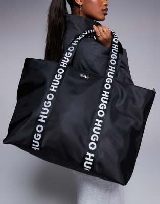 Hugo Red Bel Nylon Tote Bag With Logo Handle