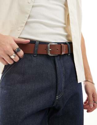 Hugo Red HUGO RED Berka leather belt in medium brown-Black