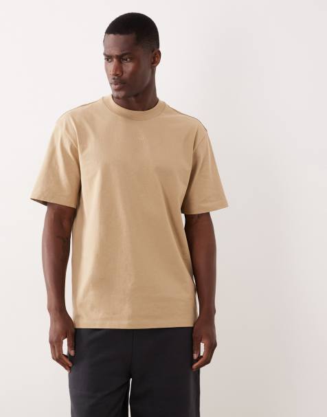 HUGO Red – Beżowy T-shirt o luźnym kroju z dżerseju - view 1