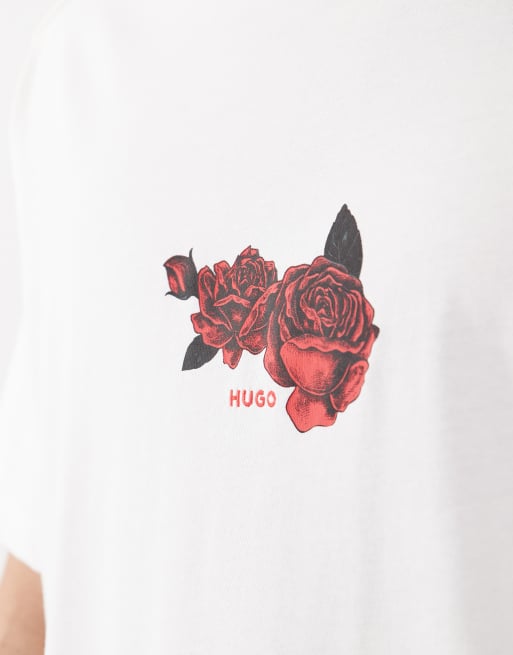 HUGO Red – Biały T-shirt oversize z nadrukiem i logo, 5 z 5