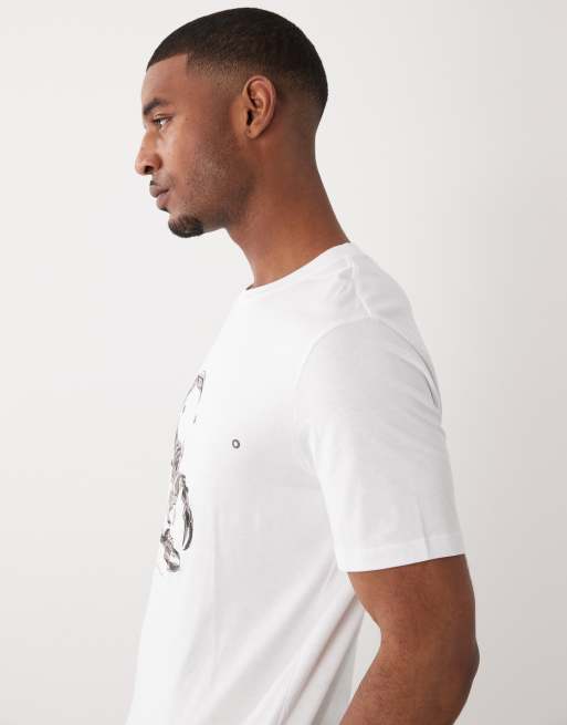 HUGO Red – Biały T-shirt z nadrukiem skorpiona, 4 z 5