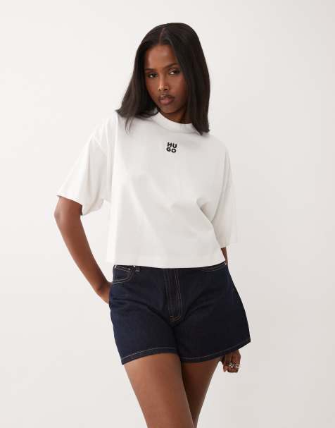 HUGO RED boxy crop t-shirt in white