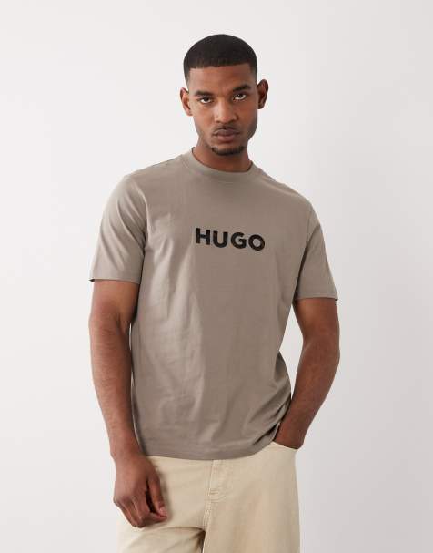 HUGO Red - Brun T-shirt med logoprint i bomuldsjersey - view 1