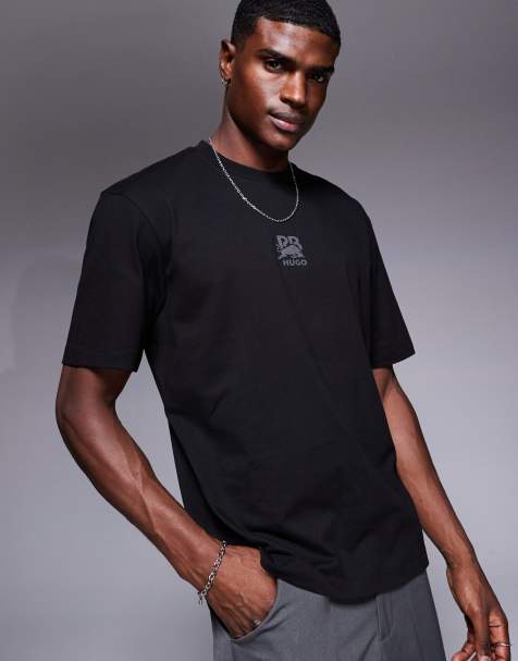 HUGO Red - Bull Racing Capsule - Deckies - Sort T-shirt med sølvfarvet, centralt logo i afslappet pasform - view 1