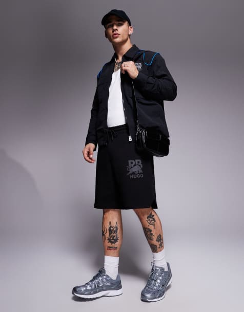 Hugo Red Bull Racing capsule Deswick silver logo oversized sweat shorts in black - view 1