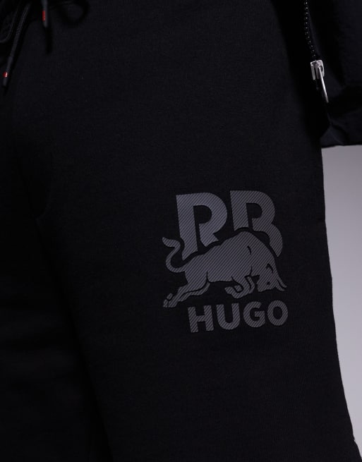 Hugo Red Bull Racing capsule Deswick silver logo oversized sweat shorts in black, 5 of 5