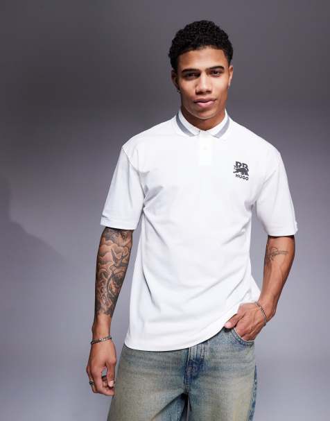 HUGO RED Bull Racing capsule Dodac silver logo and collar stripe relaxed fit pique polo in white