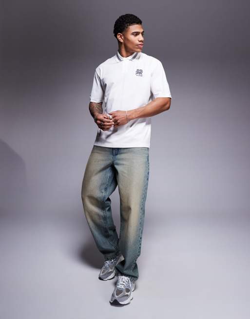 HUGO RED Bull Racing capsule Dodac silver logo and collar stripe relaxed fit pique polo in white, 3 of 4