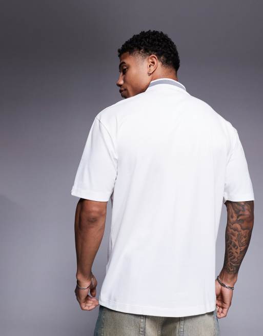 HUGO RED Bull Racing capsule Dodac silver logo and collar stripe relaxed fit pique polo in white, 4 of 4
