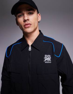 Hugo Red Bull Racing Capsule Eselio Blue Piping Detail Oversized Full Zip Track Jacket In Black