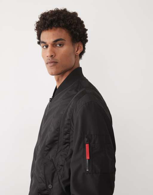 HUGO Red - Chaqueta bomber negra con cremallera, 2 de 5