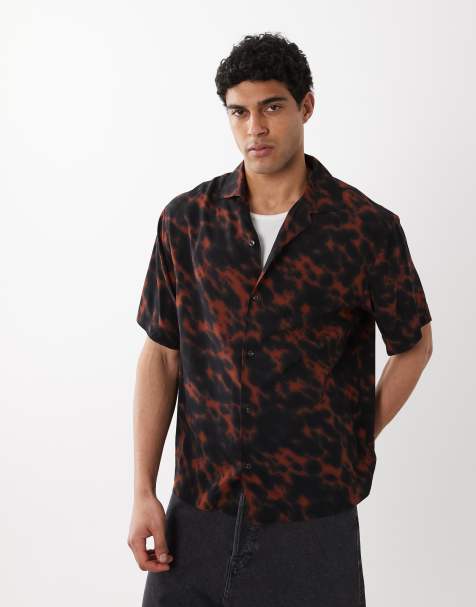 HUGO Red - Chemise oversize imprimée à manches courtes - Noir et rouge - view 1