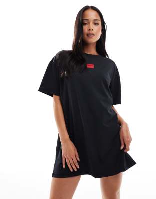 HUGO Red chest logo nightdress in black | ASOS