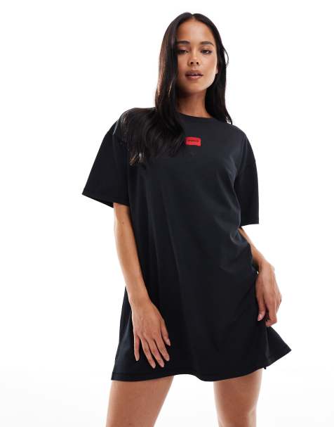 HUGO Red chest logo nightdress in black - view 1