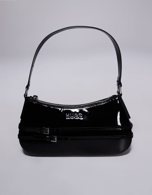 HUGO Red - Christ - Sac porté épaule verni avec lanières - Noir, 2 de 4
