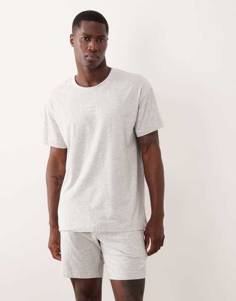 Hugo Red co-ord cotton lounge logo t-shirt in grey - view 1