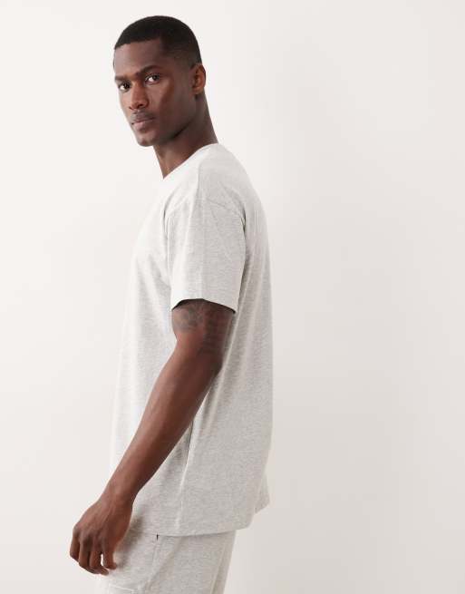 Hugo Red co-ord cotton lounge logo t-shirt in grey, 4 of 5