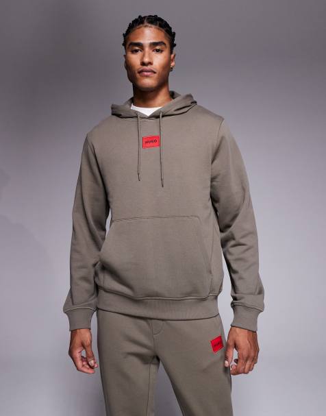 HUGO RED co-ord Daratschi central label logo hoodie in mid grey - GREY - view 1