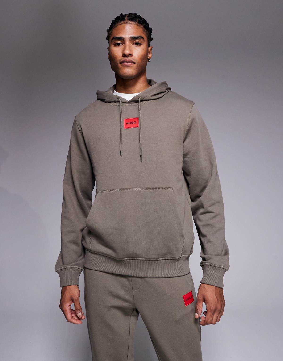 HUGO RED co-ord Daratschi central label logo hoodie in mid grey - GREY