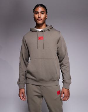 HUGO RED co-ord Daratschi central label logo hoodie in mid grey - GREY