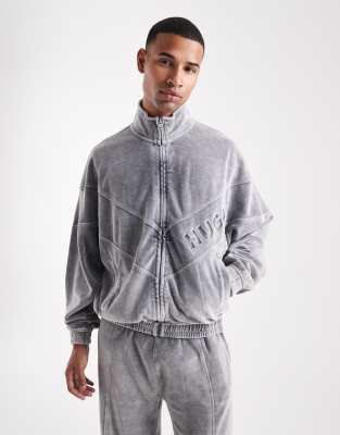 Hugo Red Co-ord Delso Logo Acid Wash Oversized Track Jacket In Grey