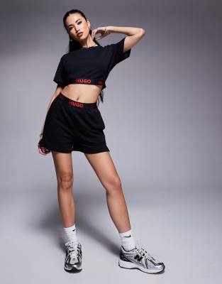 Hugo Red co-ord lounge t-shirt and short in black with red logo waistband - view 1