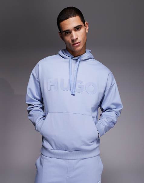 HUGO Red co-ord oversized ditchle large chest logo hoodie in light blue - view 1