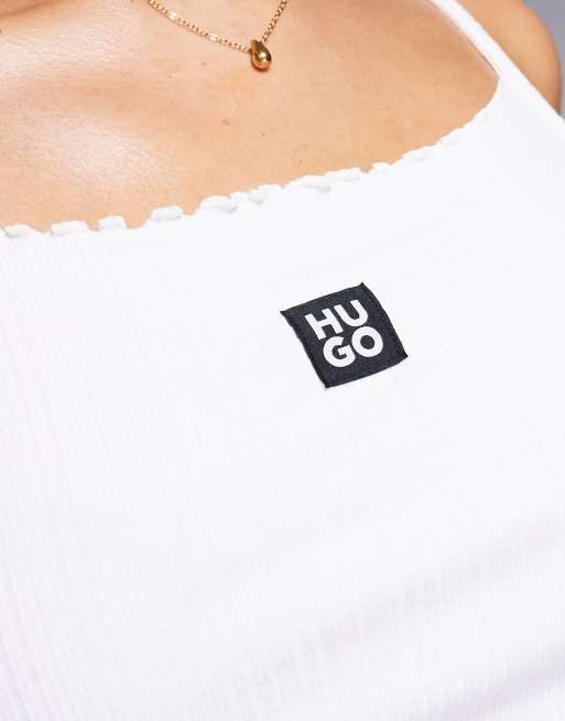 Hugo Red co-ord stacked logo lounge vest in beige, 3 of 4