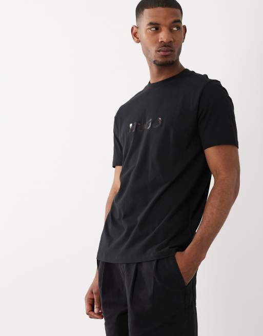 HUGO Red cotton jersey logo print t-shirt in black, 3 of 5