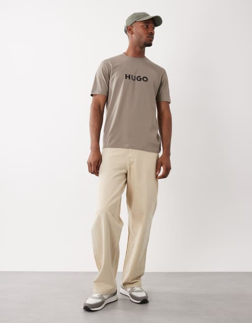 HUGO Red cotton jersey logo print t-shirt in brown, 2 of 5