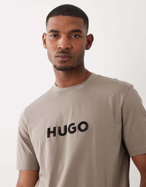 HUGO Red cotton jersey logo print t-shirt in brown, 3 of 5