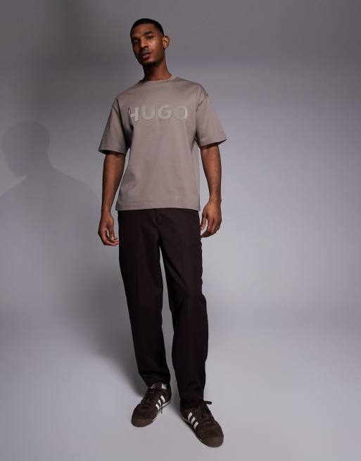 HUGO Red cotton jersey t-shirt with reflective logo in brown, 2 of 5