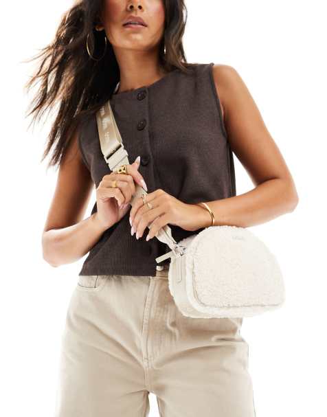 HUGO Red crossbody teddy borg moon bag in cream - view 1