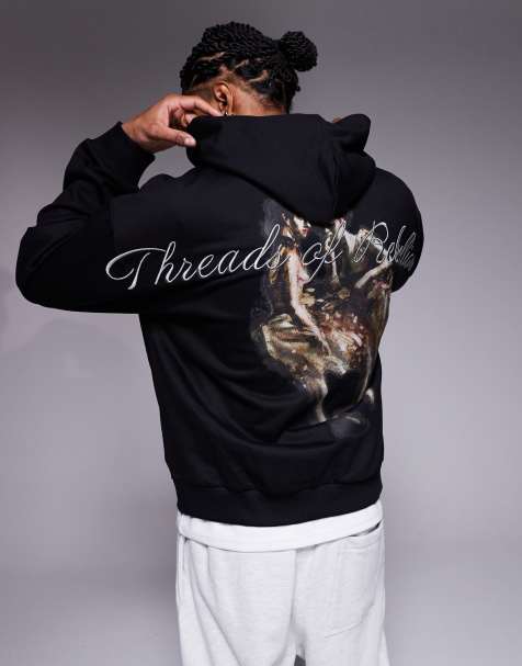 HUGO RED Dabilano  back embroidered print oversized hoodie in black - view 1