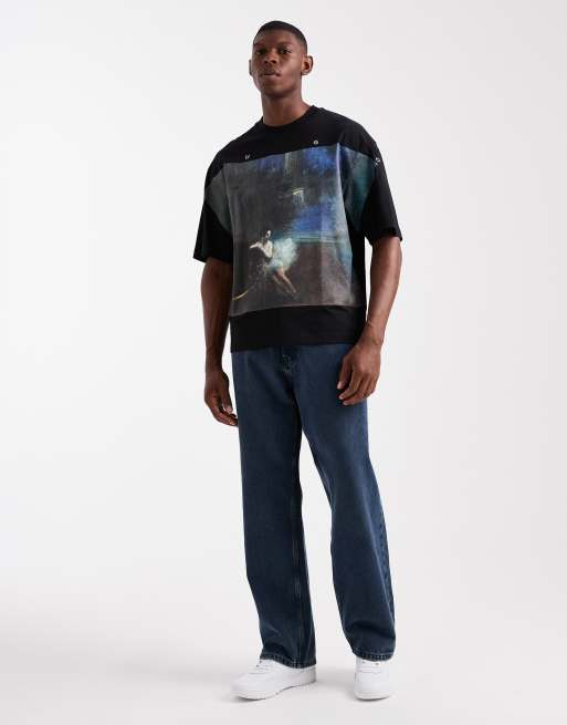 HUGO RED – Dabilo – Oversize-T-Shirt in Schwarz mit Front- und Rückenprint, 2 von 5