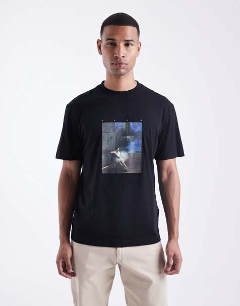 HUGO Red – Dabolos – Czarny luźny T-shirt z logo z motywem rysunku - view 1