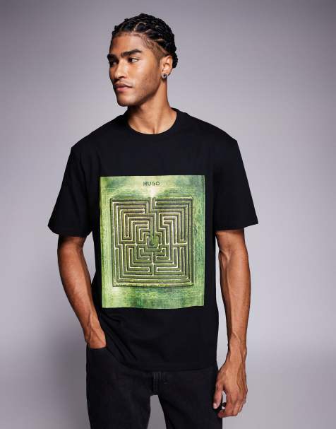 HUGO RED Dabryntee maze print relaxed fit t-shirt in black