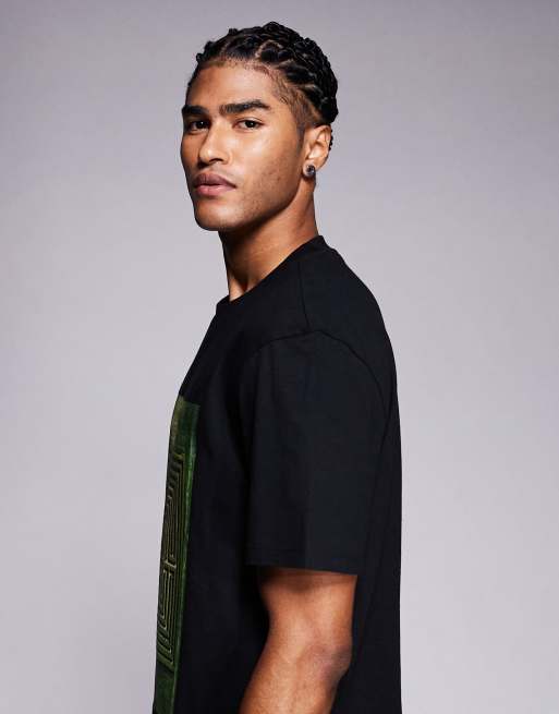 HUGO Red - Dabryntee - Ruimvallend T-shirt met print van doolhof in zwart, 4 van 5
