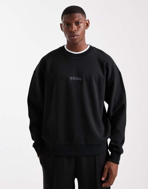 HUGO Red – Dadsino – Svart sweatshirt i oversize med centrerad logga och silverfärgat broderi baktill - view 1