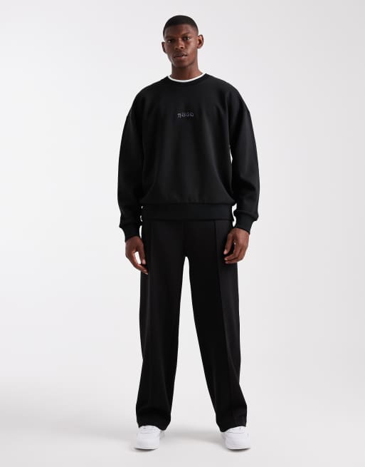 HUGO RED Dadsinolo silver logo open hem front seam sweat pants in black, 2 of 5