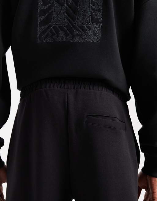 HUGO RED Dadsinolo silver logo open hem front seam sweat pants in black, 4 of 5