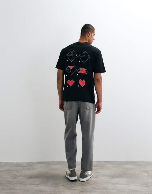 HUGO Red Dalentin relaxed fit heart logo t-shirt in black, 3 of 5