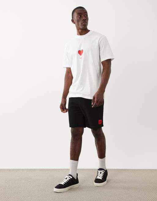 HUGO Red dalentin relaxed fit heart logo t-shirt in white, 2 of 5