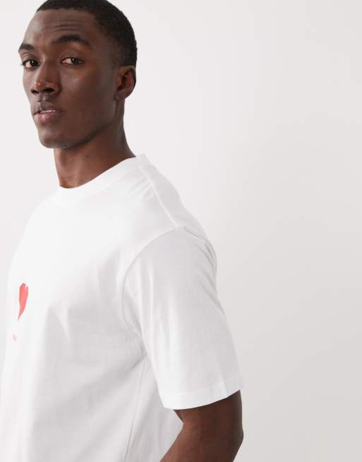 HUGO Red dalentin relaxed fit heart logo t-shirt in white, 4 of 5
