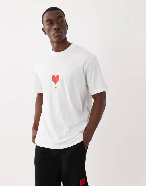 HUGO Red dalentin relaxed fit heart logo t-shirt in white, 5 of 5