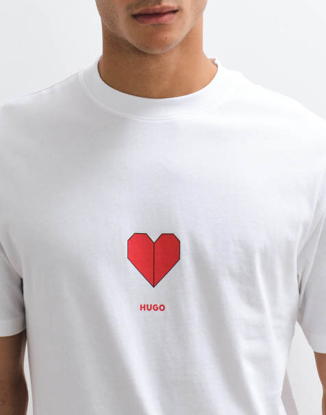 HUGO Red dalentin relaxed fit heart logo t-shirt in white